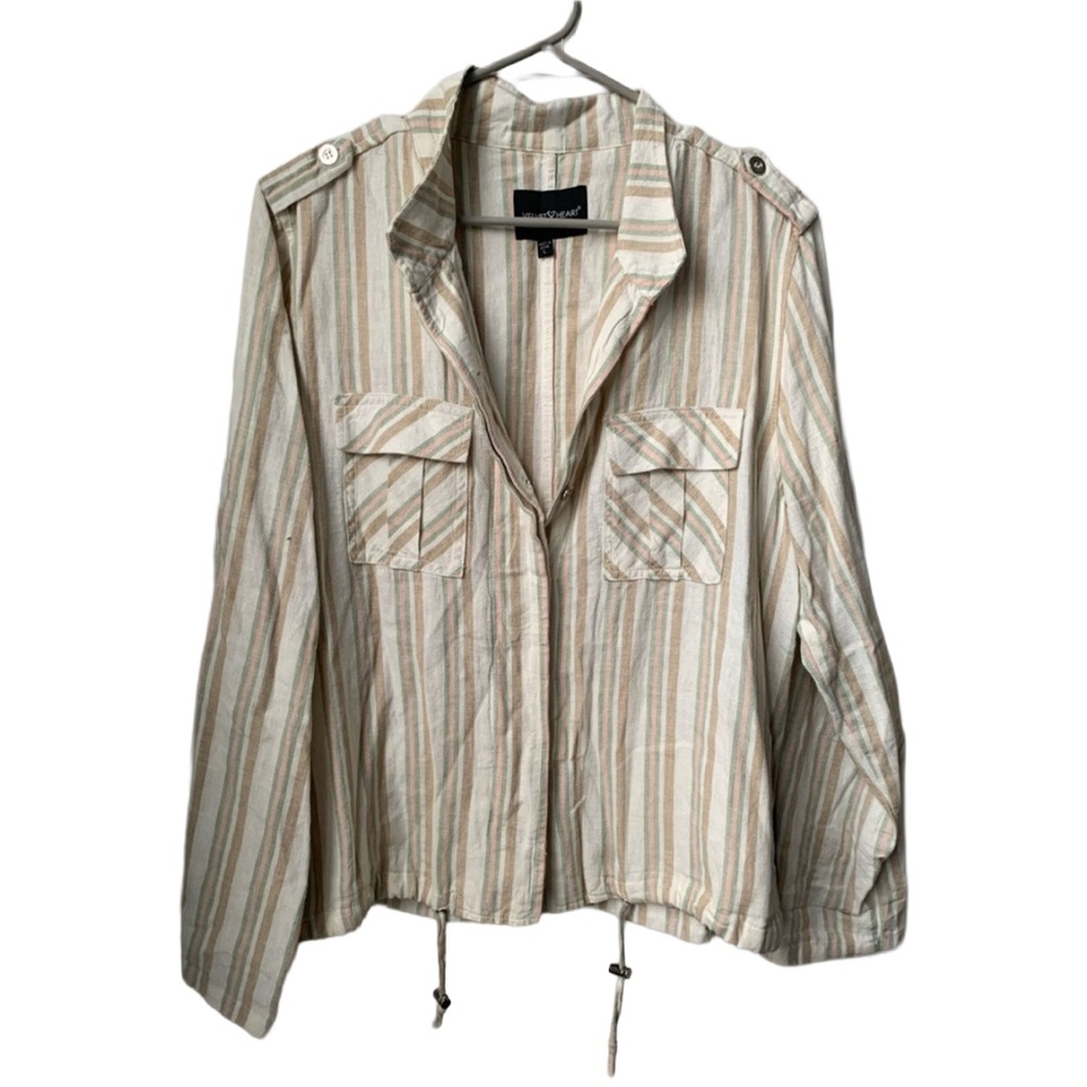 VELVET HEART Women’s Cream w/ Pale Pink Green & Tan Stripes Long Sleeve Jacket